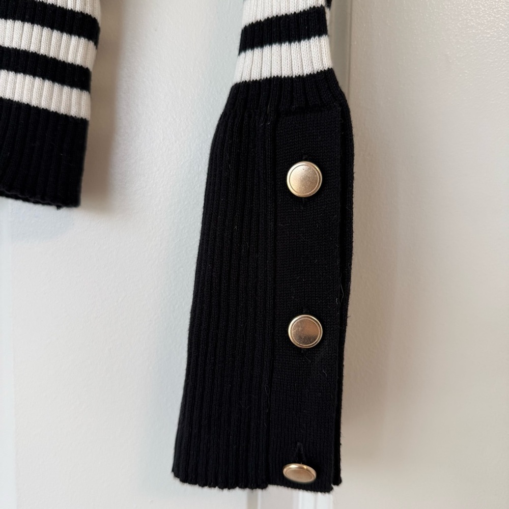 Anthropologie Maeve Bell Sleeve Ribbed Knit Polo Sweater Sz S Black V Neck Prep - Picture 7 of 13
